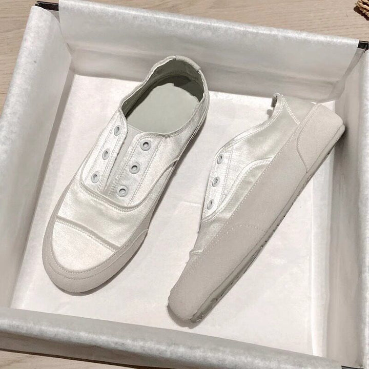 Women Satin Slip-On Sneaker with Rubberized Toe Cap and Elastic Entry Mune Fashion