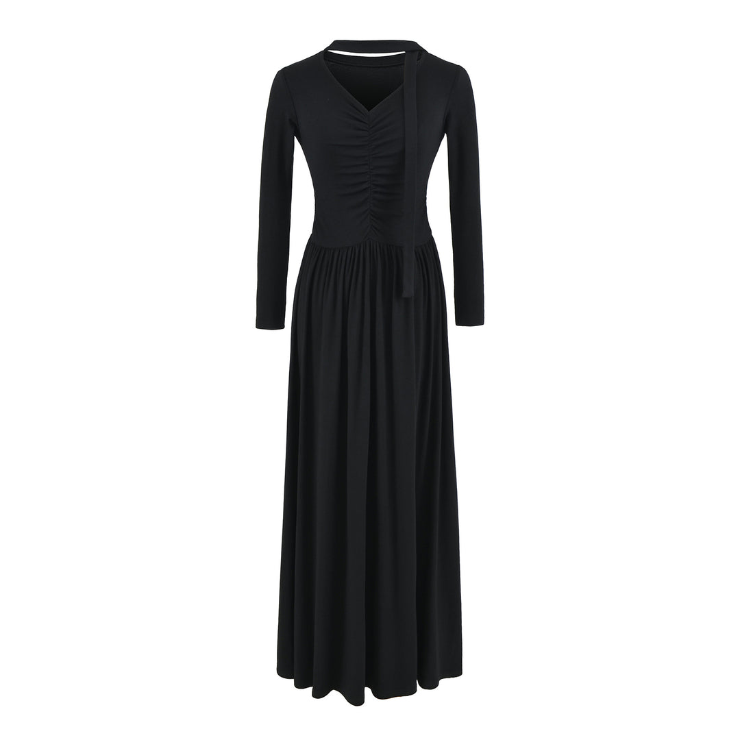 Women's midi dress with gathering, V neck and tailored pleated skirt Mune Fashion