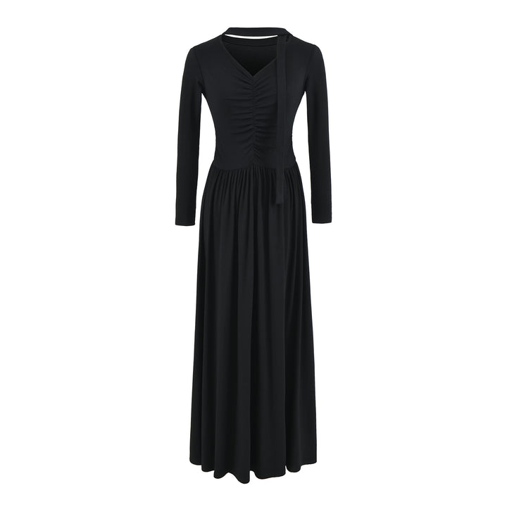 Women's midi dress with gathering, V neck and tailored pleated skirt Mune Fashion