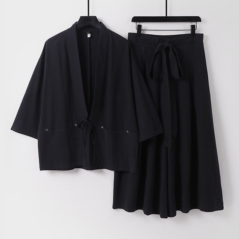 Women's Two-Piece Kimono Set with Short Jacket and Flowing Midi Skirt Mune Fashion