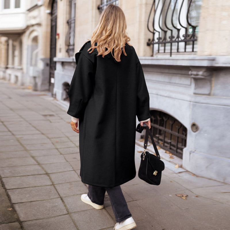 Women Oversize Coat with Wide Lapel, Drop Shoulder and Concealed Button Placket Mune Fashion
