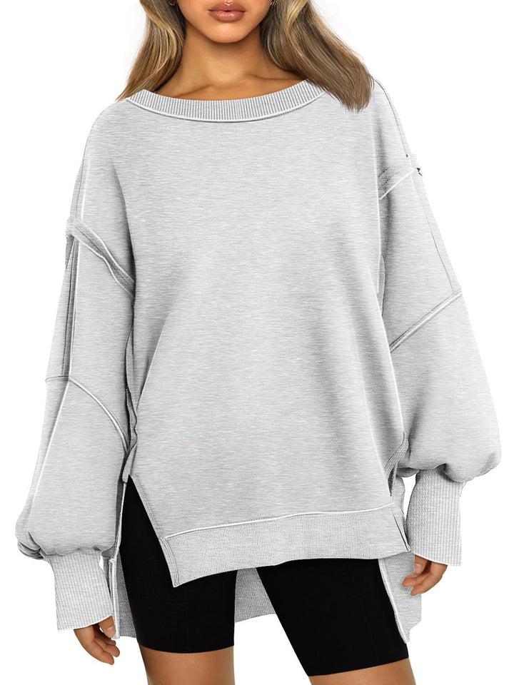 Ladies Soft Longline Sweatshirt with Balloon Sleeves, Side Slits and Ribbed Hem Mune Fashion