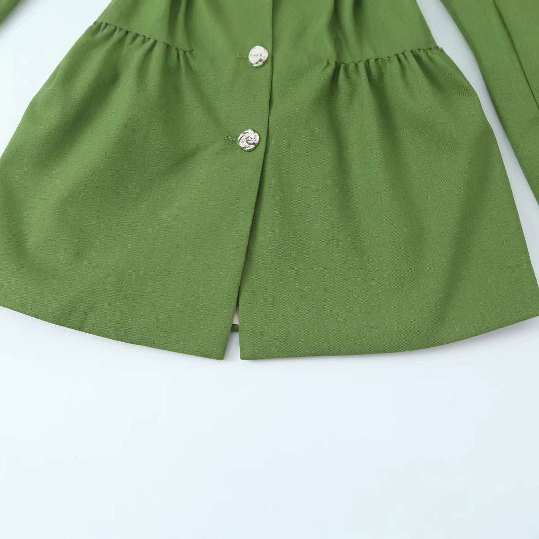 Women's Tailored Blazer with Drawstring Waist, Notched Collar and Decorative Buttons Mune Fashion