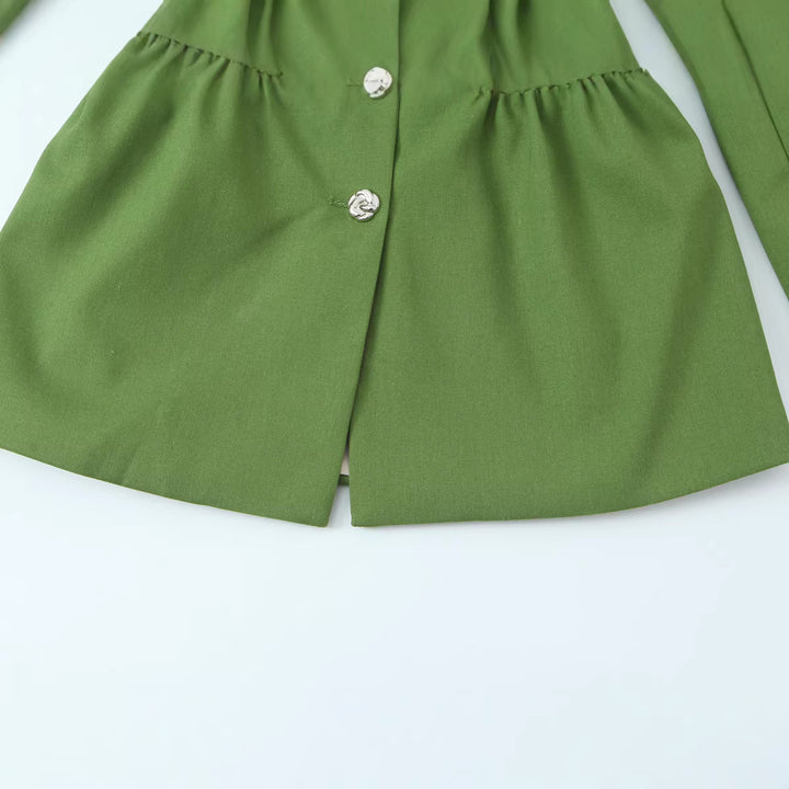 Women's Tailored Blazer with Drawstring Waist, Notched Collar and Decorative Buttons Mune Fashion