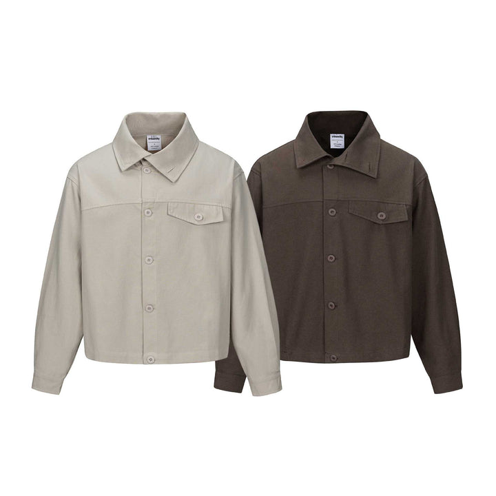 Unisex Short Cut Boxy Shirt Jacket with Continuous Button Placket and Flap Pocket Mune Fashion