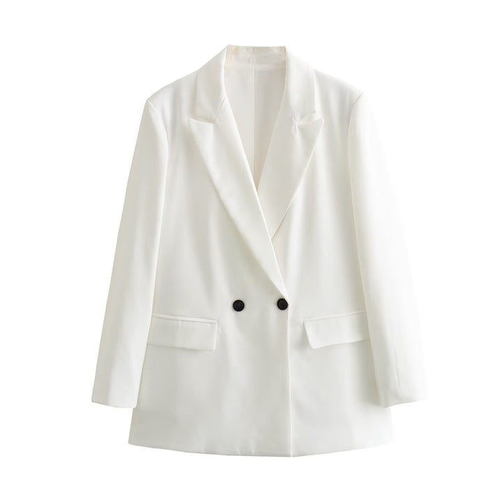 Women's tailored double-breasted blazer with narrow lapels, patch pockets, and clear silhouette Mune Fashion