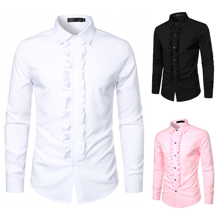 Men's ruffled shirt Slim-Fit business shirt with Italian collar and concealed button placket Mune Fashion