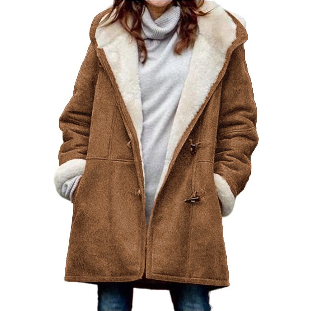 Women's teddy-lined duffle coat with hood, faux fur interior lining and toggle closures Mune Fashion
