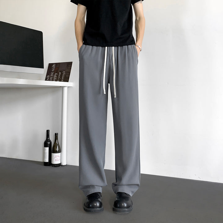Men's Wide Relaxed-Fit Lounge Pants with Elastic Waistband and Drawstring Mune Fashion