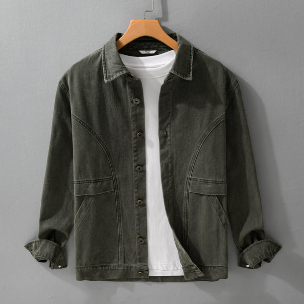 Men's robust canvas work jacket with front pockets and distinctive decorative seams Mune Fashion