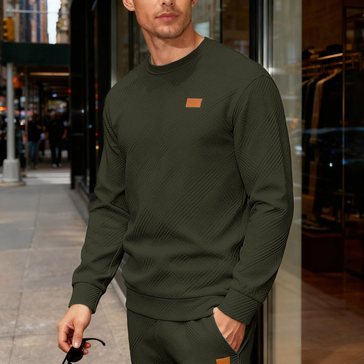 Men's cotton knit sweater with diamond pattern, round neck and elastic cuffs Mune Fashion