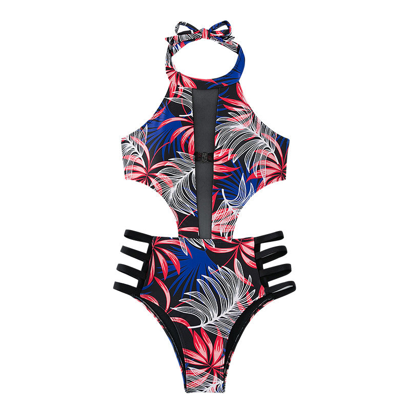 Women High-neck swimsuit with floral pattern and cut-out details Mune Fashion