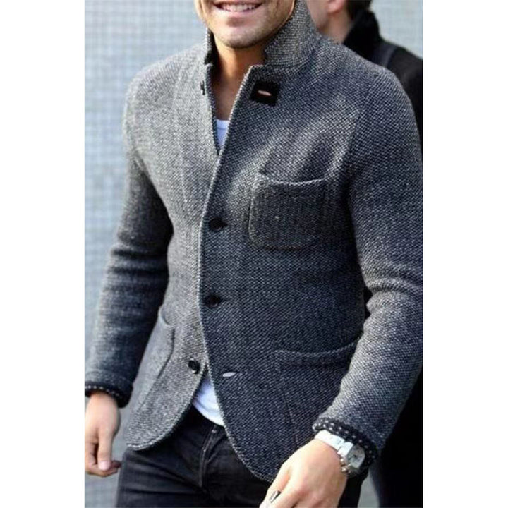 Men's knit blazer with stand-up collar and patch pockets Mune Fashion