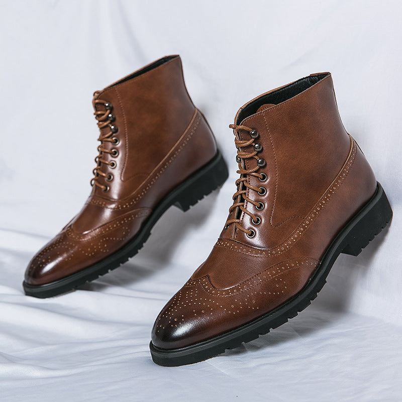Men's classic brogue lace-up ankle boot with perforated wingtip and grippy rubber sole Mune Fashion