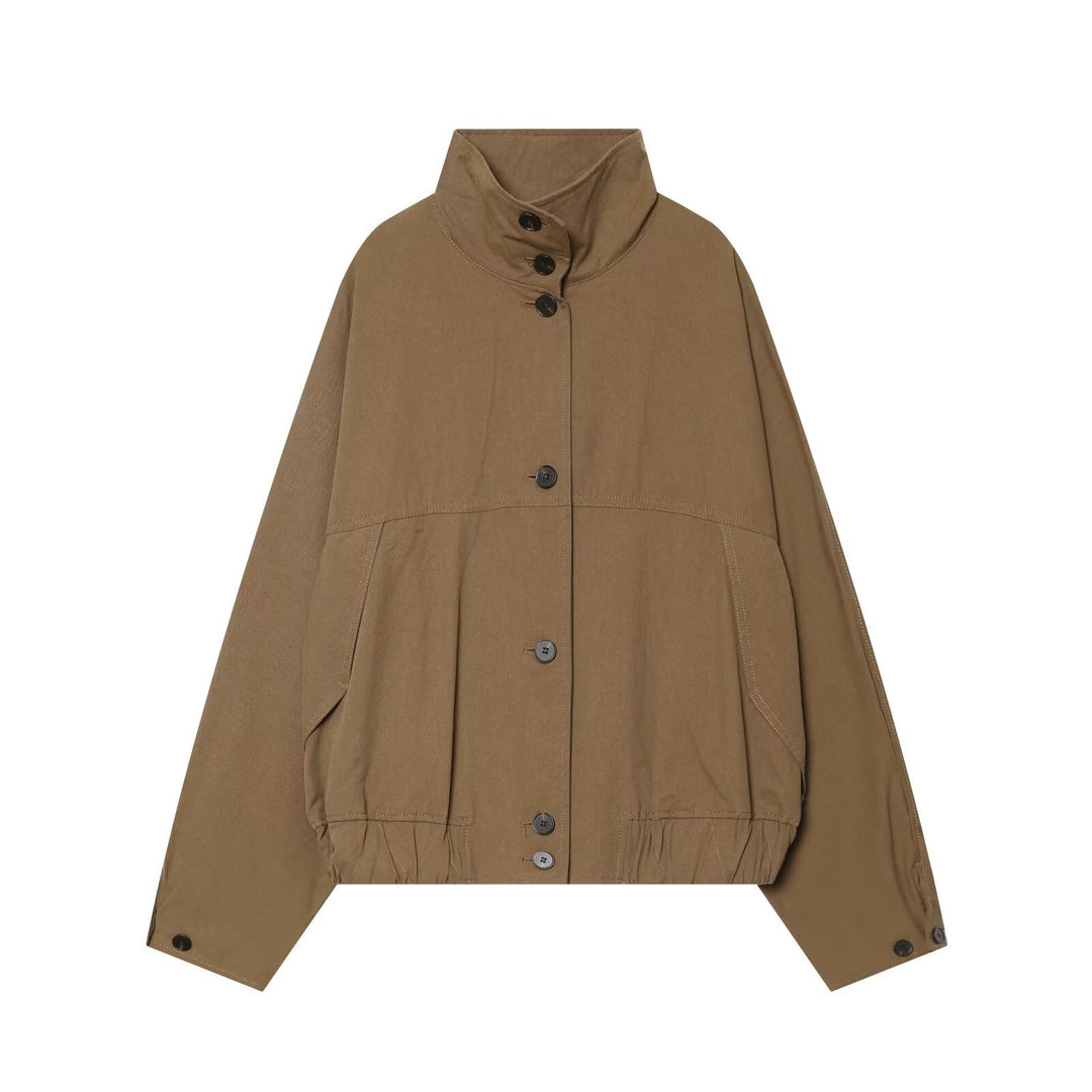 Women's Oversize Utility Jacket with High Stand Collar and Elastic Hem Mune Fashion