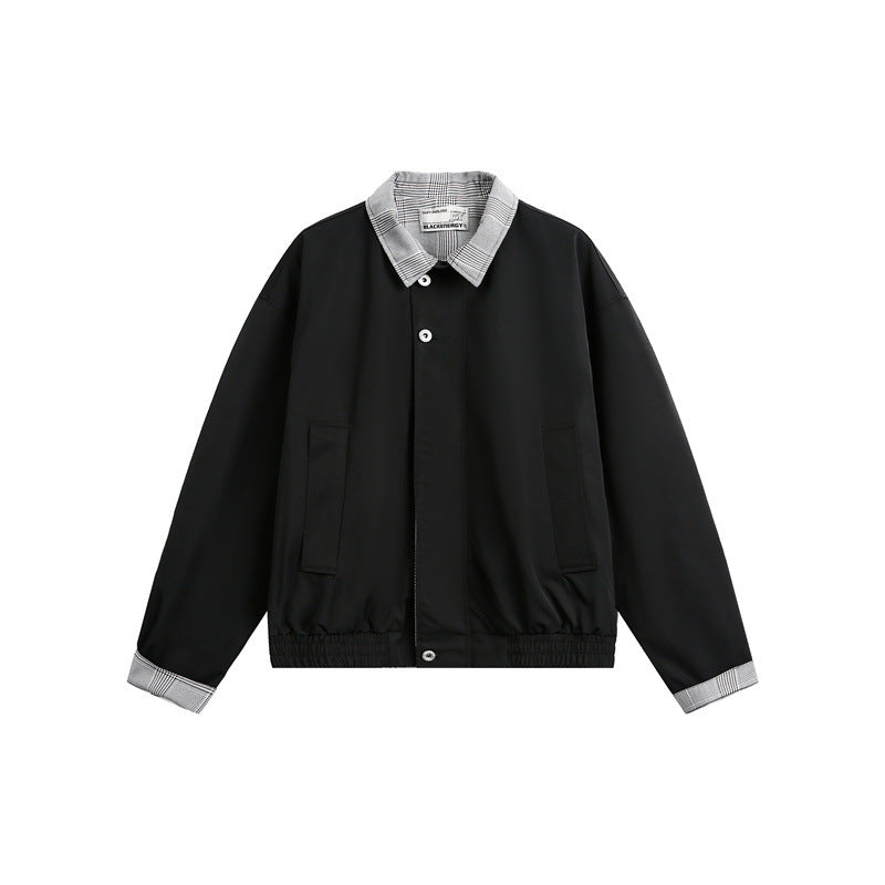 Men's lightweight transitional jacket with check collar, roll-up sleeves, and elastic hem Mune Fashion