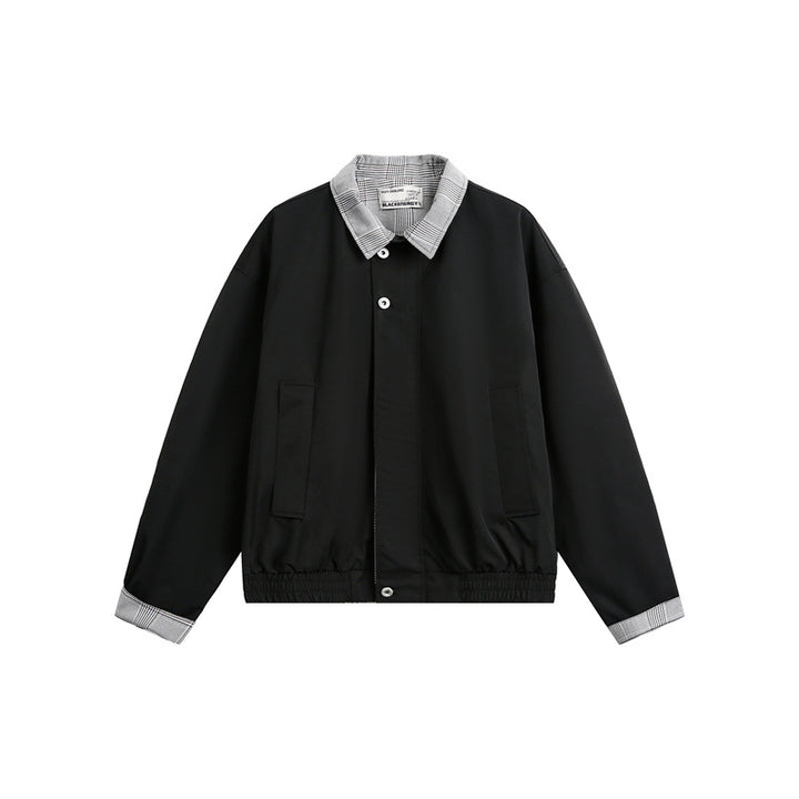 Men's lightweight transitional jacket with check collar, roll-up sleeves, and elastic hem Mune Fashion