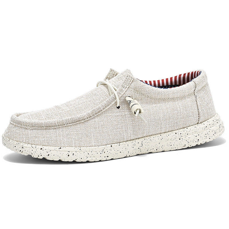Men's casual moccasin slipper made of linen fabric with cushioned comfort sole and elastic lacing Mune Fashion