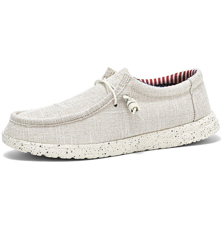 Men's casual moccasin slipper made of linen fabric with cushioned comfort sole and elastic lacing Mune Fashion