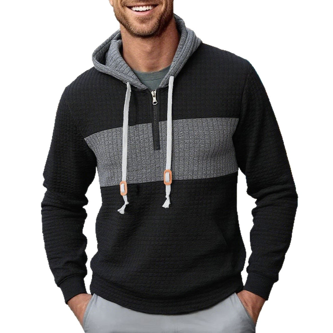 Men's hoodie in structured fabric with half zip, contrast chest, and kangaroo pocket Mune Fashion