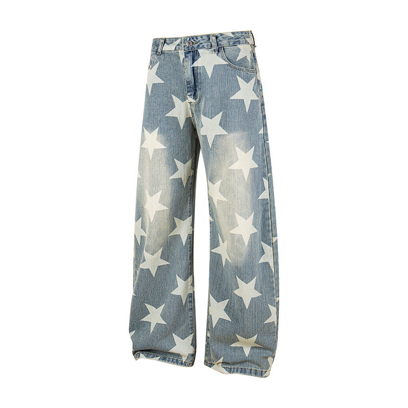 Women's Wide High-Waist Culotte Jeans with High Waist and Allover Star Print Mune Fashion