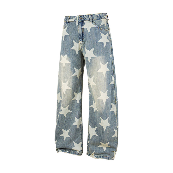 Women's Wide High-Waist Culotte Jeans with High Waist and Allover Star Print Mune Fashion