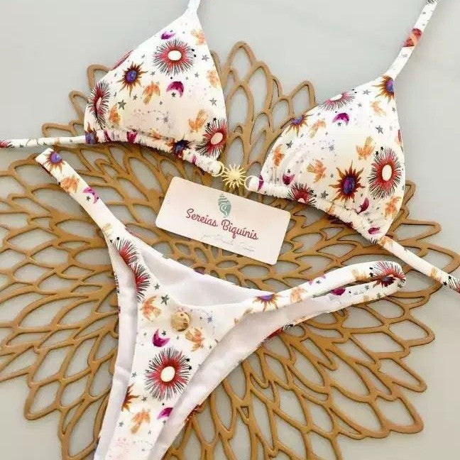 Women's Triangle Bikini Set with Floral Patterns and Adjustable Straps Mune Fashion