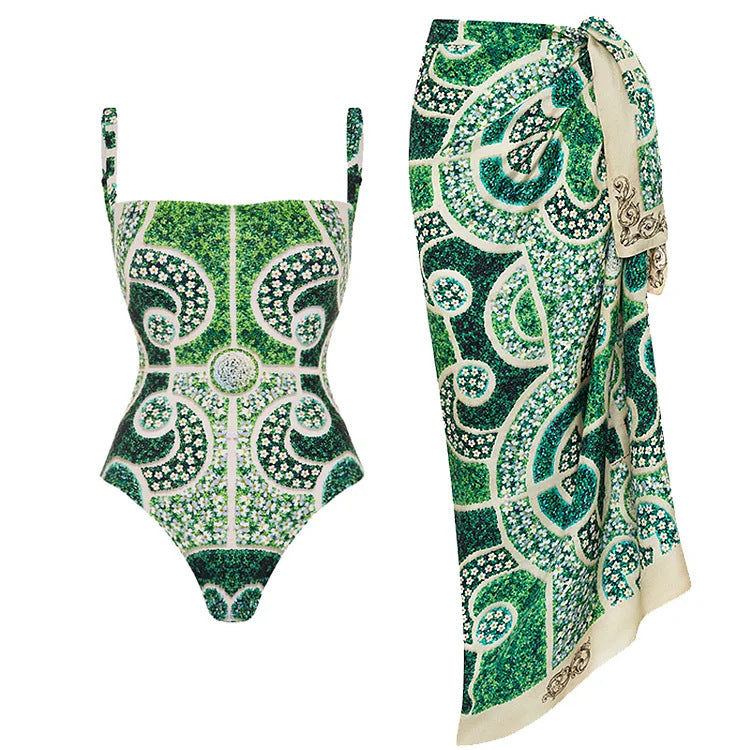 Women's One-Piece Swimsuit with Artistic Floral Pattern Mune Fashion