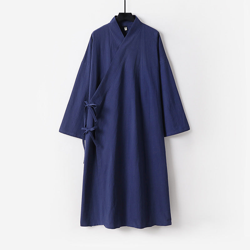 Women's Long Kimono-Style Wrap Dress with Wide Sleeves and Side Ties Mune Fashion
