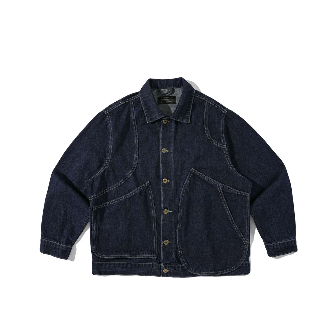 Unisex Boxy Denim Jacket in Workwear Style with Distinctive Round Pockets Mune Fashion