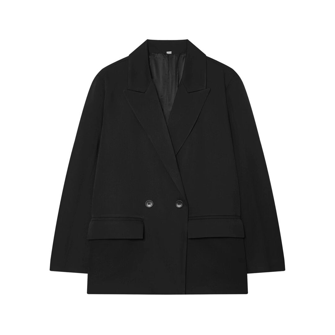 Women’s Oversized Double-Breasted Blazer with Flap Pockets and Loose Silhouette Mune Fashion
