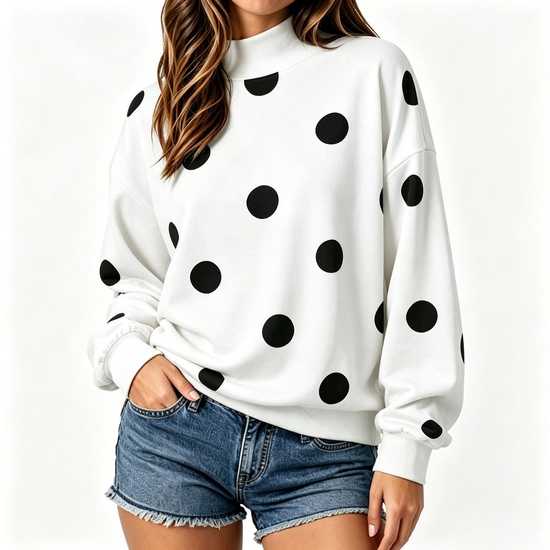Women's loose-fitting sweatshirt with stand-up collar and large dots Mune Fashion