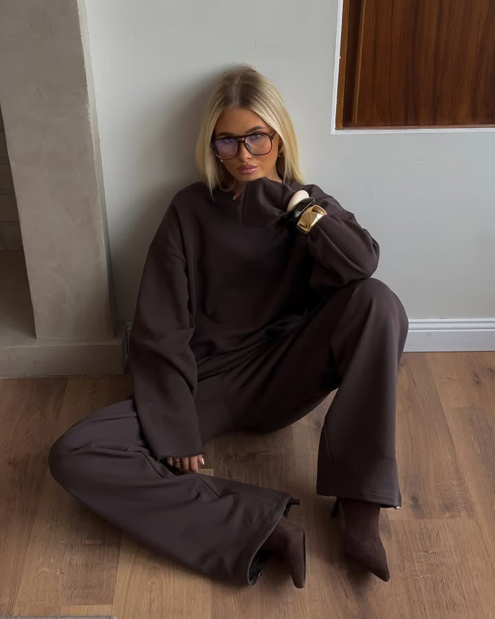 Women Oversized Loungewear Set with Relaxed Long Sleeve and Wide High Waist Jogger Mune Fashion