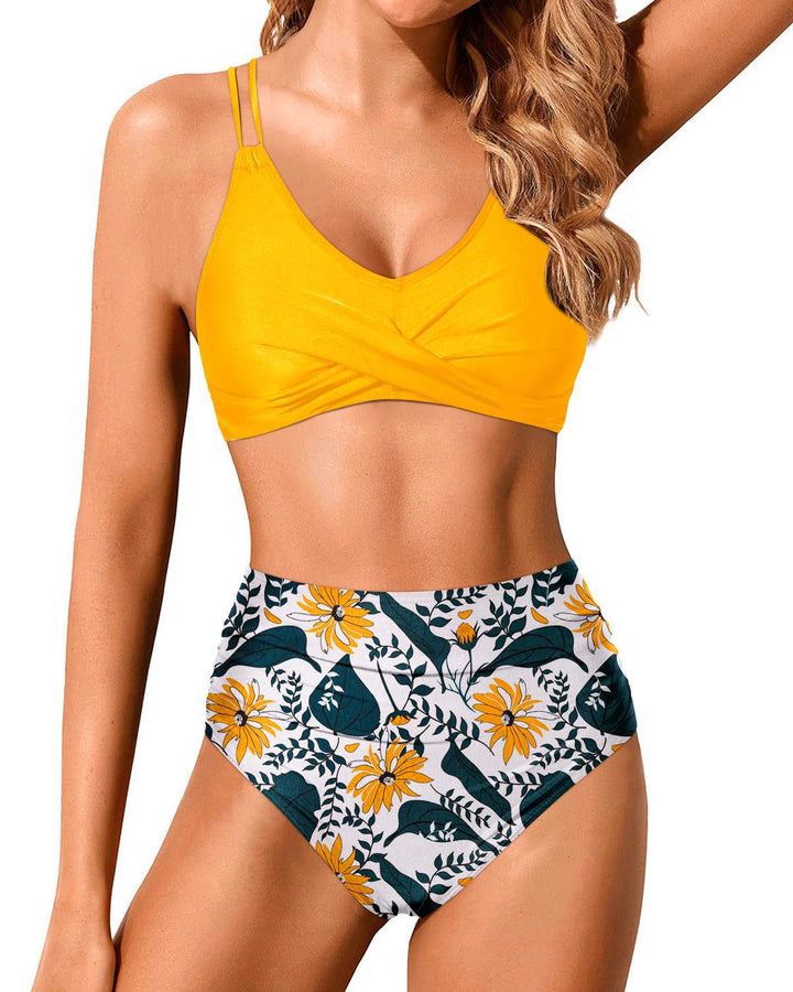 Women's High-Waisted Bikini Set with Ruffled Top Mune Fashion