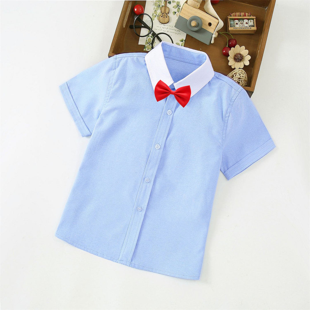 Boys Elegant Short Sleeve Shirt with Bow Tie Mune Fashion