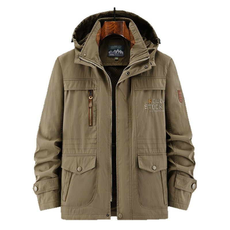 Men's Technical Field Jacket with Hood, Multi-Functional Pockets and Breathable Mesh Lining Mune Fashion
