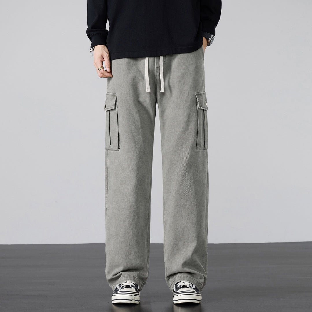 Men's Loose Cargo Pants with Drawstring Waist and Multiple Pockets Mune Fashion
