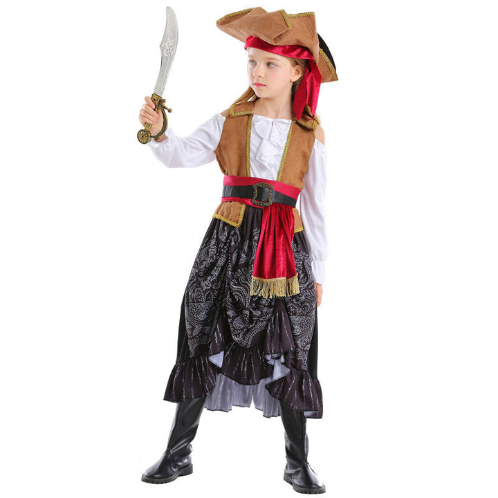Girl Pirate Costume with Authentic Accessories and Swinging Skirt Mune Fashion