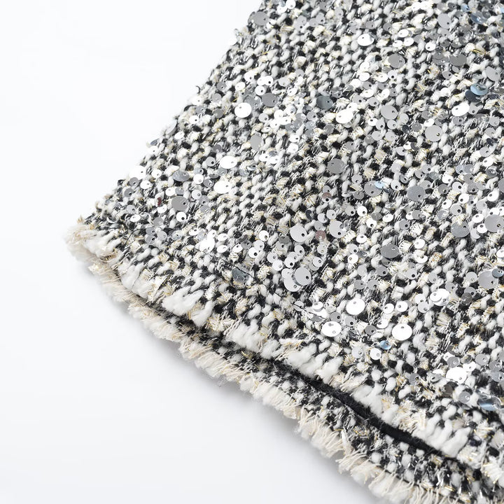 Women's short jacket in bouclé style with sequin trim and mother-of-pearl buttons Mune Fashion