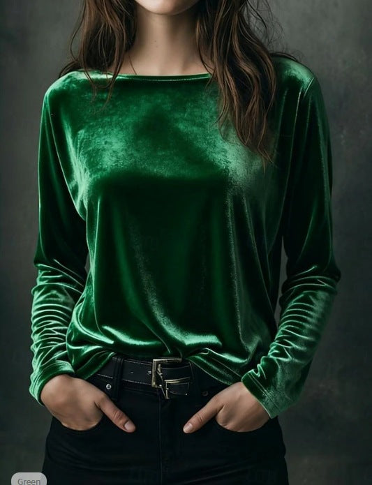 Women's fine velour long-sleeve shirt with boat neckline and boxy silhouette Mune Fashion