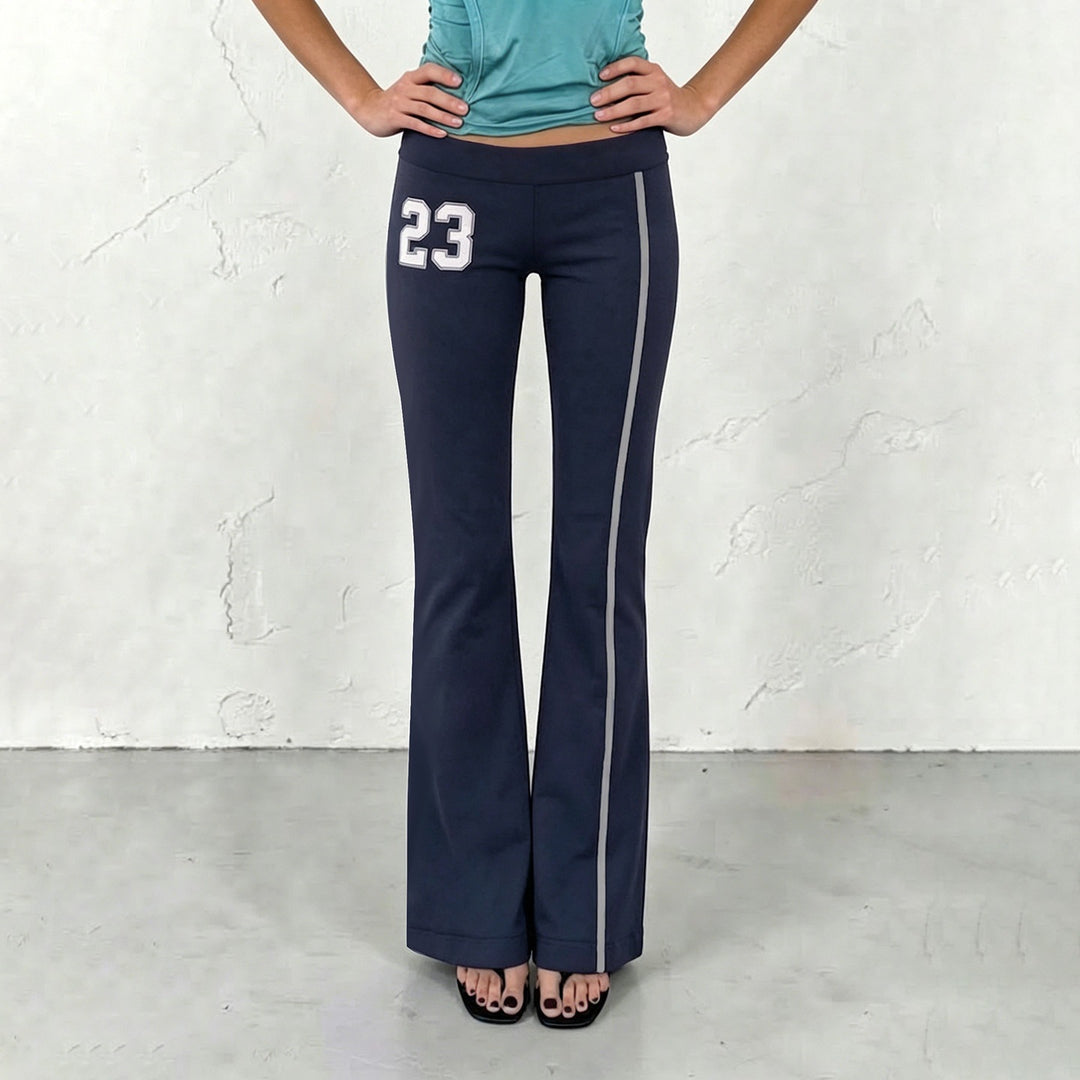 Women's Flared-Training Pants with Contrast Stripes and Number Appliqué Mune Fashion