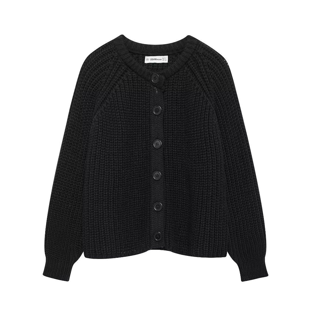 Women chunky knitted raglan cardigan with balloon sleeves and full button placket Mune Fashion
