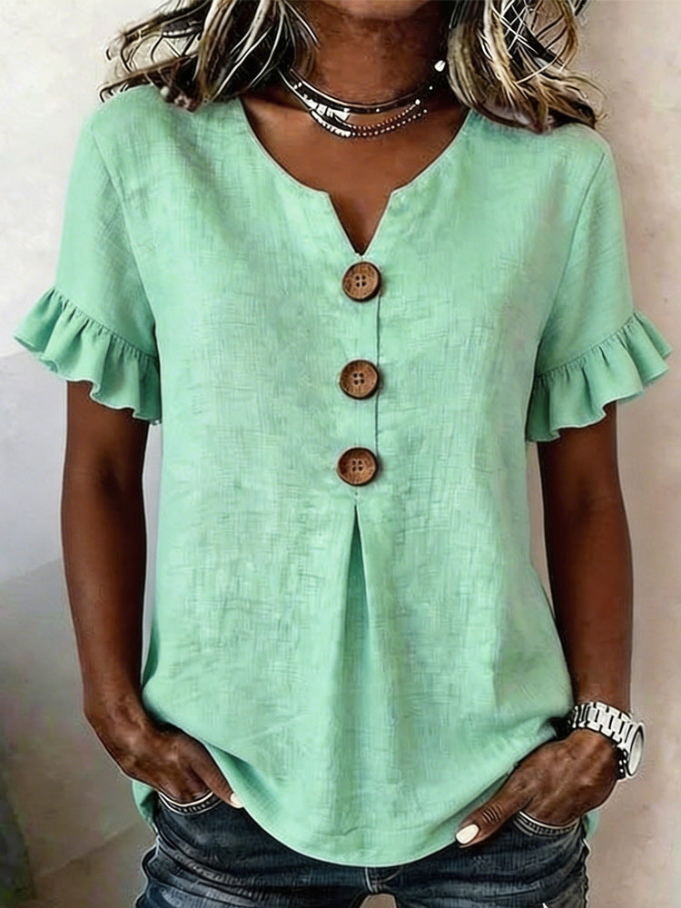 Women's top with ruffled hems and button details Mune Fashion