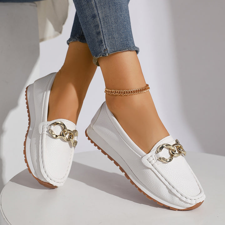 Women's Fashion Moccasin Slippers with Golden Chain and Profilated Rubber Sole Mune Fashion