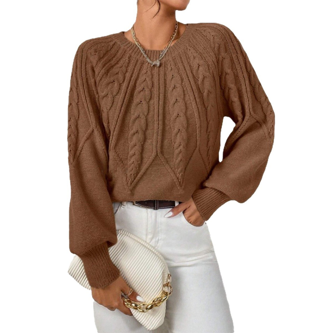 Women's short cable knit sweater with balloon sleeves and ribbed hem Mune Fashion
