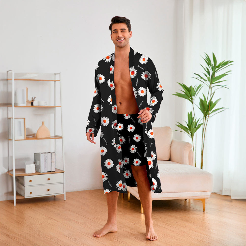 Men's Kimono with Modern Pattern and Belt Mune