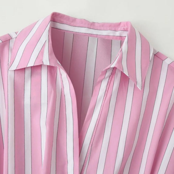 Women tailored blouse with tuck pleats and shirt collar Mune Fashion