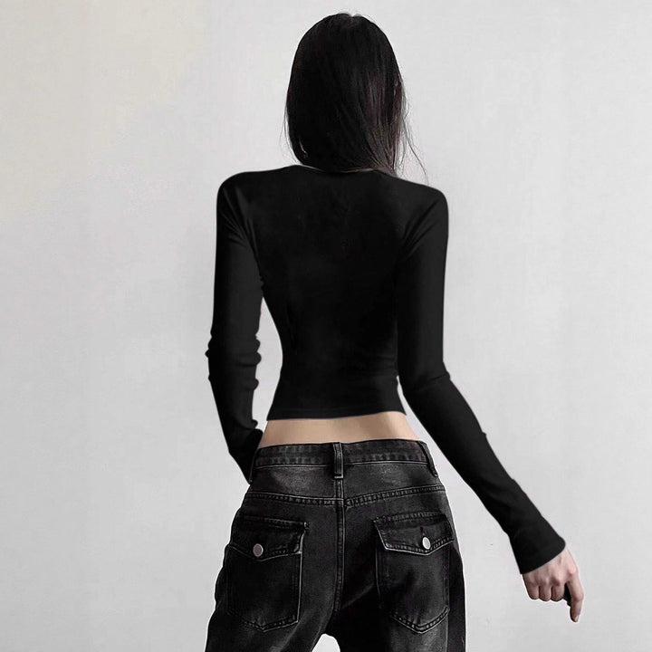 Women's cropped long sleeve with striking statement print and call icon design Mune Fashion