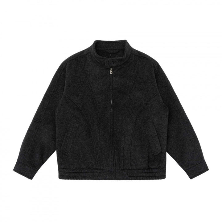 [Unisex] Boxy Wool Blend Zip Jacket in Overshirt Style with Short Stand-Up Collar Mune Fashion