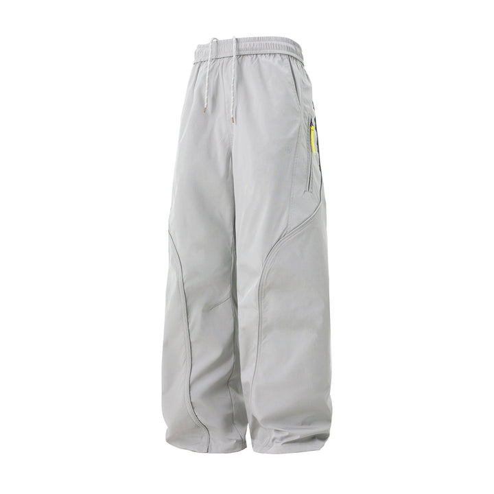 Unisex Wide Nylon Leisure Pants with Drawstring and Zipper Pocket Mune Fashion